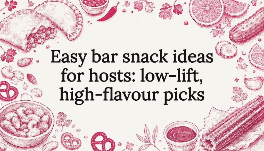 Decorative title card illustration with snack sketches