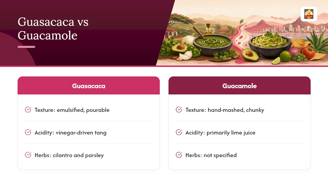 Comparison infographic of guasacaca vs guacamole