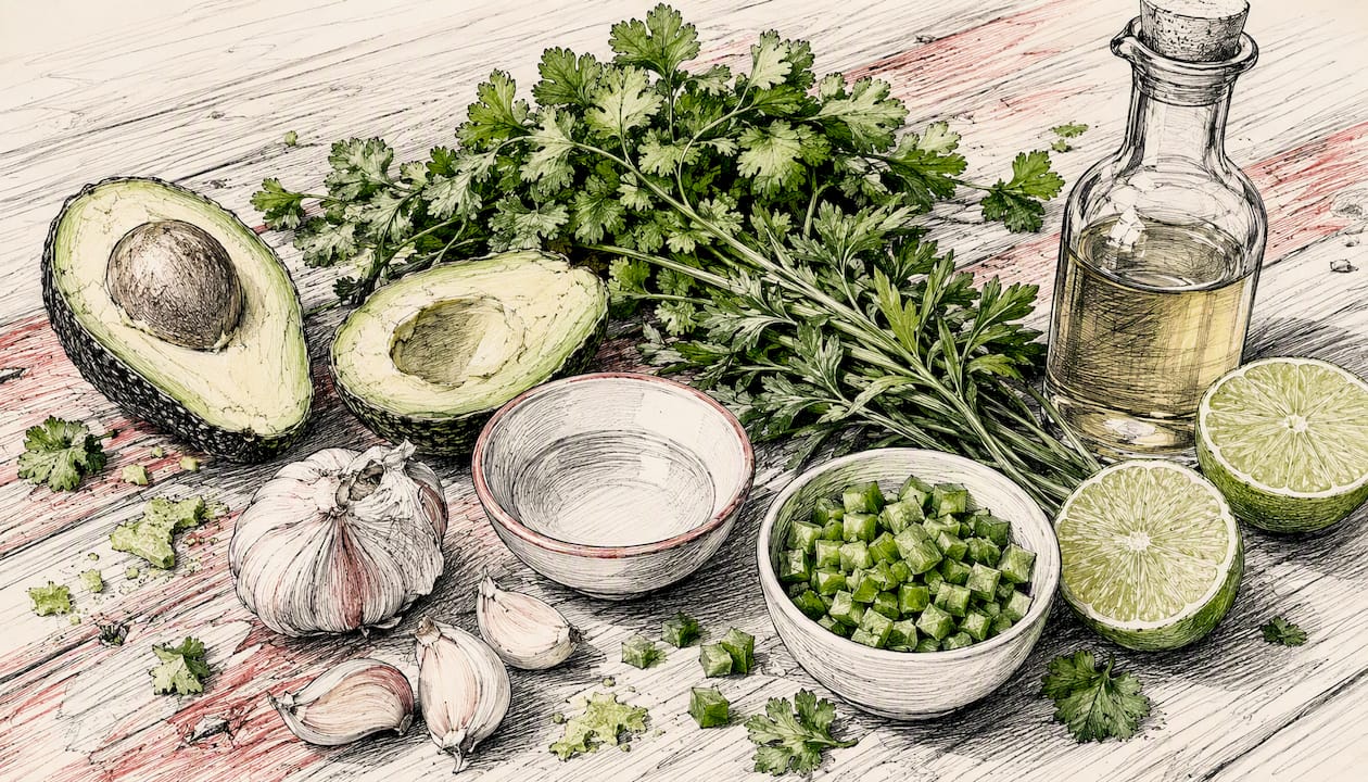 Key fresh ingredients for guasacaca sauce