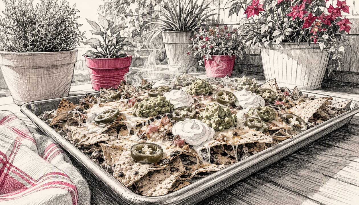 Sheet-pan nachos fresh from oven