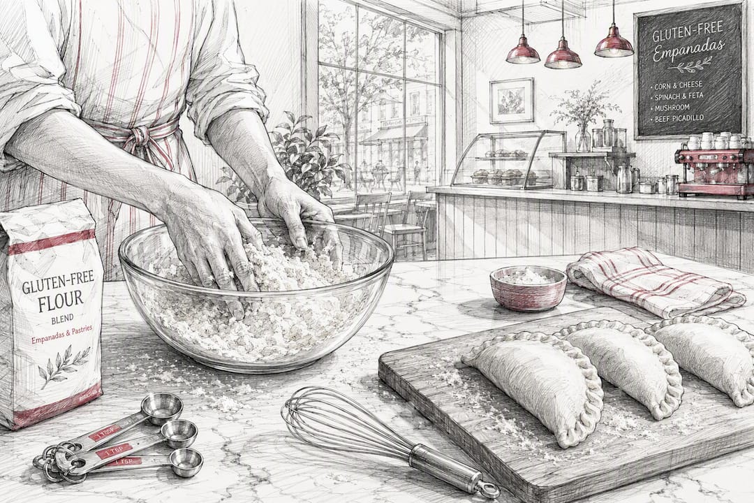Hands mixing gluten-free empanada dough