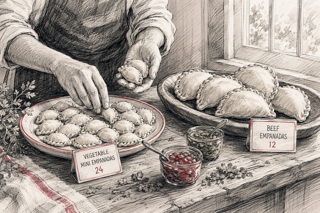 Hands portioning mini and standard empanadas