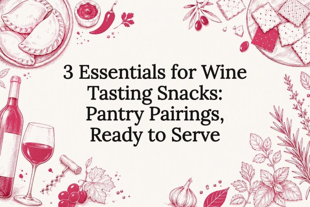 Decorative title card illustration with Latin snacks and wine elements